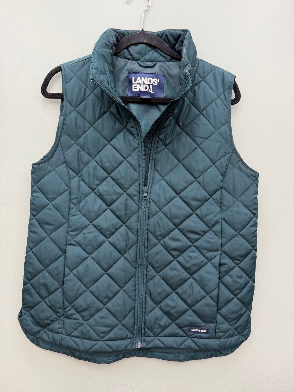 Lands’ End Women’s S Quilted Vest Dark Teal Green Full Zip Fall Layer
